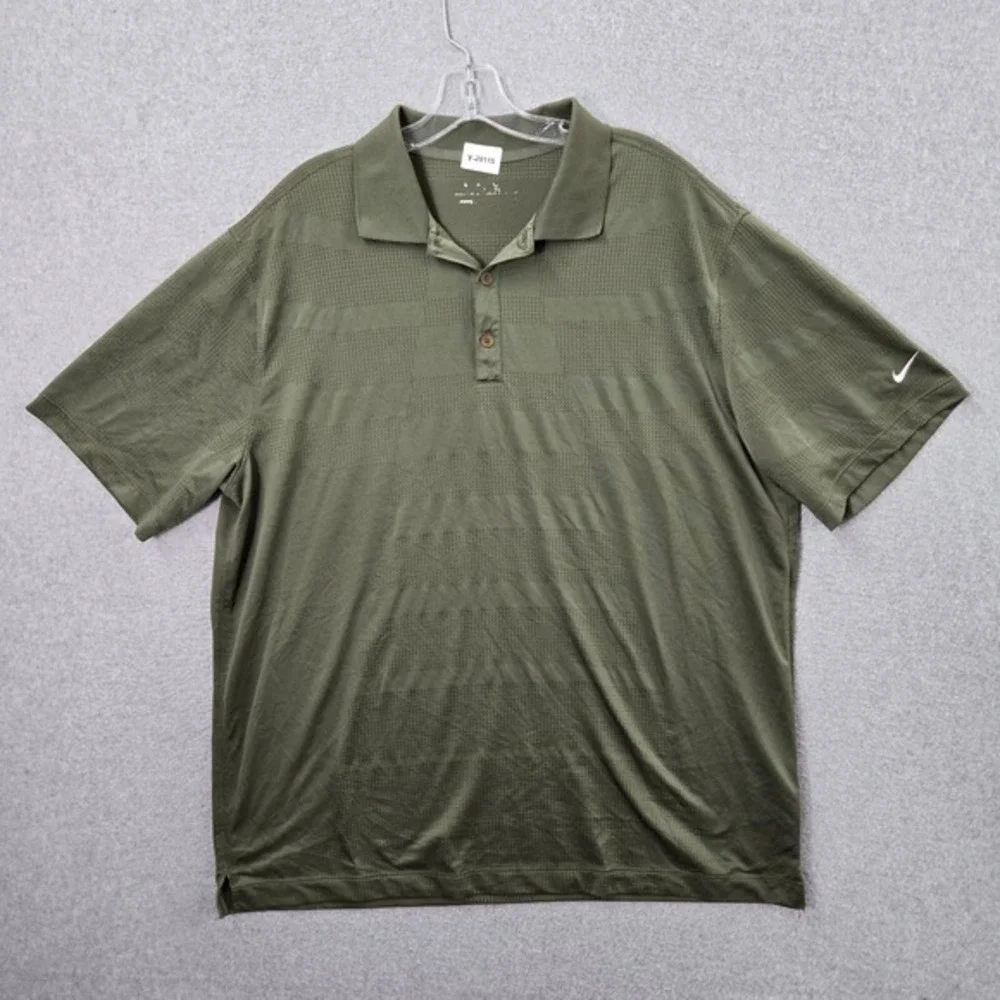 Nike Men Polo Shirt XL Green Swoosh Logo Golf Short Sleeve‎ Collar Polyester